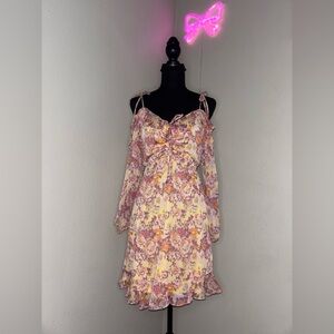 Floral Off-Shoulder Dress - Yellow and Pink